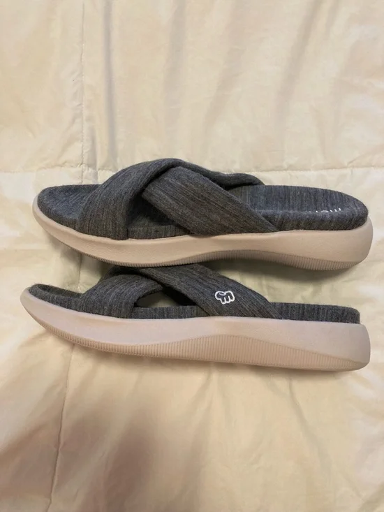 Merinos Women's Gray Cross-Band Cozy Slide Mules - Picture 3 of 5